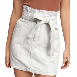 Free People NEW Splendor In The Grass Linen Blend Paper Bag Mini White Skirt 6